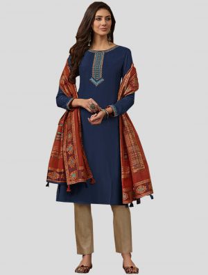 Blue Muslin Straight Suit with Dupatta small FABSL20069