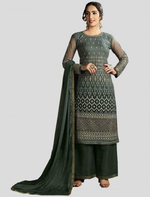Dark Green Net Straight Suit with Dupatta small FABSL20103