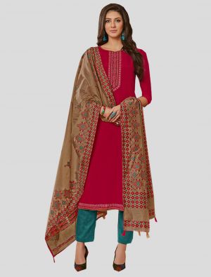 Dark Pink Muslin Straight Suit with Dupatta small FABSL20067