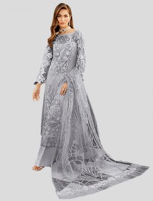 Grey Net Pakistani Suit with Dupatta small FABSL20095