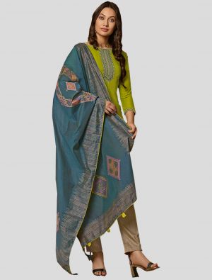 Parrot Green Muslin Straight Suit with Dupatta small FABSL20072