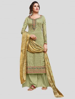 Pastel Green Tussar Art Silk Straight Suit with Dupatta small FABSL20078