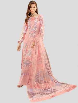 Peach Net Pakistani Suit with Dupatta small FABSL20096