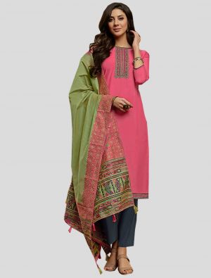 Pink Muslin Straight Suit with Dupatta small FABSL20073