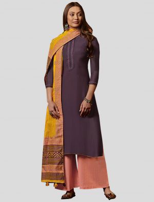 Purple Muslin Straight Suit with Dupatta small FABSL20068