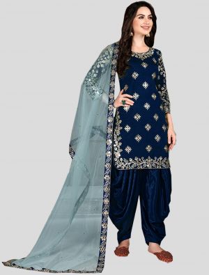 Royal Blue Art Silk Patiala Suit with Dupatta small FABSL20060