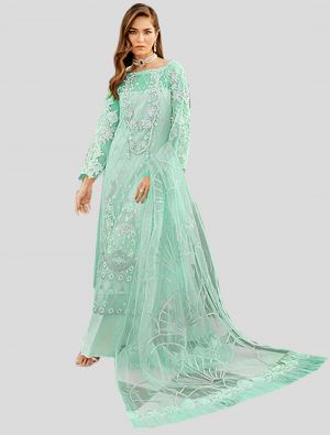 Sea Green Net Pakistani Suit with Dupatta small FABSL20098
