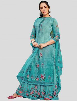 Sky Blue Georgette Straight Suit with Dupatta small FABSL20091