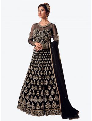 Black Net Floor Length Suit with Dupatta small FABSL20115
