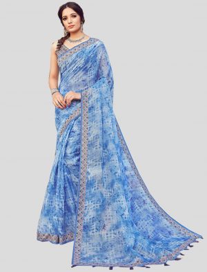 Blue Cotton Silk Designer Saree small FABSA20355