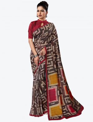 Brown Tussar Silk Slub Designer Saree small FABSA20320