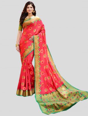 Dark Pink Banarasi Art Silk Designer Saree small FABSA20381