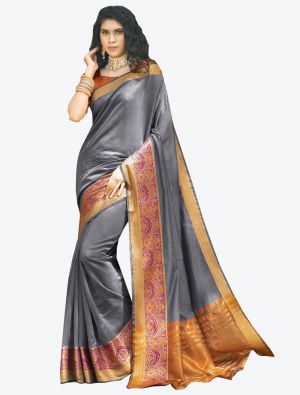Grey Khadi  Silk Designer Saree small FABSA20312