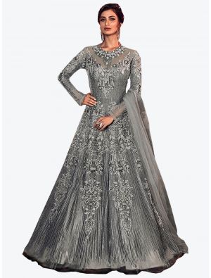 Grey Net Floor Length Suit with Dupatta small FABSL20109