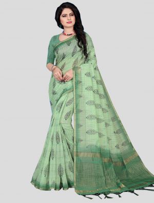 Light Green Cotton Silk Designer Saree small FABSA20398