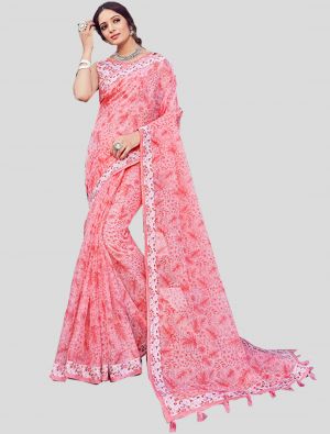 Light Pink Cotton Silk Designer Saree small FABSA20358