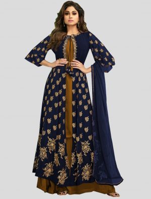 Navy Blue Georgette Floor Length Suit with Dupatta small FABSL20136