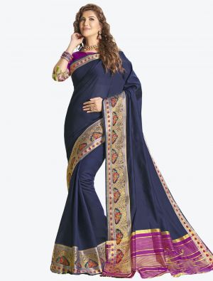 Navy Blue Khadi  Silk Designer Saree small FABSA20308