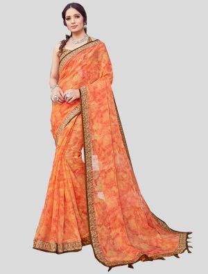 Orange Cotton Silk Designer Saree small FABSA20360