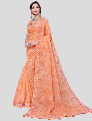 Orange Cotton Silk Designer Saree small FABSA20363