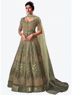 Pastel Green Net Floor Length Suit with Dupatta small FABSL20114