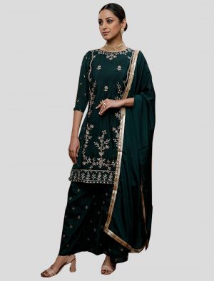 Pine Green Chinon Straight Suit with Dupatta small FABSL20124