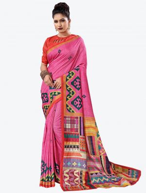 Pink Tussar Silk Slub Designer Saree small FABSA20314