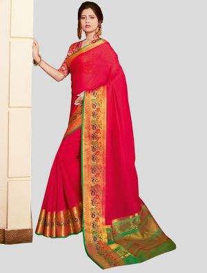 Rani Pink Khadi Silk Designer Saree small FABSA20352