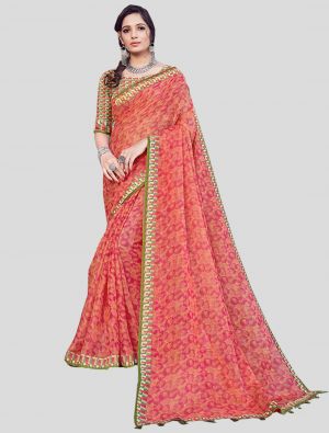 Red and Orange Cotton Silk Designer Saree small FABSA20365