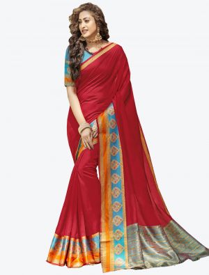 Red Khadi  Silk Designer Saree small FABSA20313
