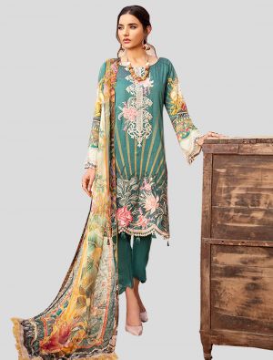 Teal Green Cotton Satin Straight Suit with Dupatta small FABSL20127