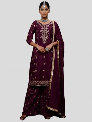 Wine Chinon Straight Suit with Dupatta small FABSL20126
