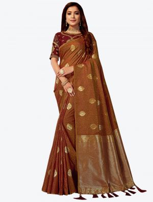 Brown Jacquard Silk Designer Saree small FABSA20449