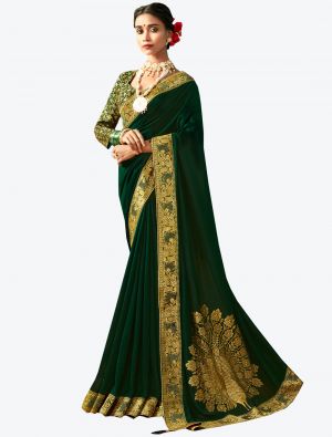 Dark Green Art Silk Designer Saree small FABSA20507