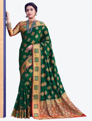 Dark Green Banarasi Silk Designer Saree small FABSA20477