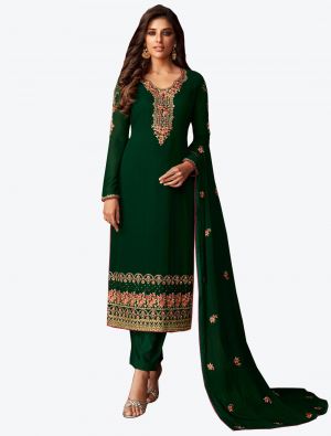 Dark Green Georgette Straight Suit with Dupatta small FABSL20175