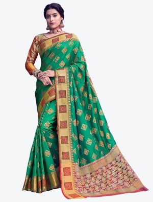 Green Banarasi Silk Designer Saree small FABSA20472
