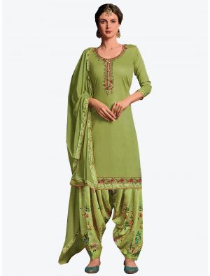 Light Green Satin Cotton Patiala Suit with Dupatta small FABSL20163