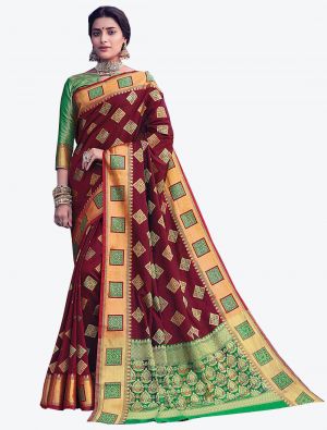 Maroon Banarasi Silk Designer Saree small FABSA20474