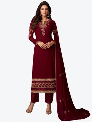 Maroon Georgette Straight Suit with Dupatta small FABSL20172