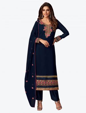 Navy Blue Georgette Straight Suit with Dupatta small FABSL20176