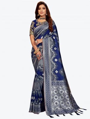 Navy Blue Jacquard Silk Designer Saree FABSA20446