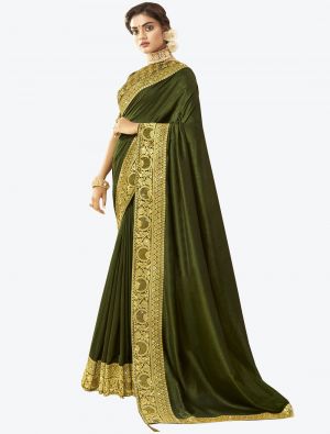 Olive Green Art Silk Designer Saree small FABSA20527
