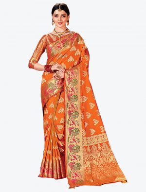Orange Art Silk Designer Saree small FABSA20468