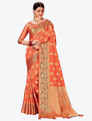 Orange Art Silk Designer Saree small FABSA20471