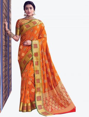 Orange Banarasi Silk Designer Saree small FABSA20473