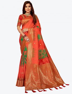 Orange Jacquard Silk Designer Saree small FABSA20452