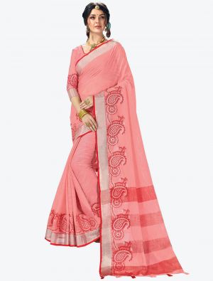 Pink Linen Cotton Designer Saree small FABSA20479