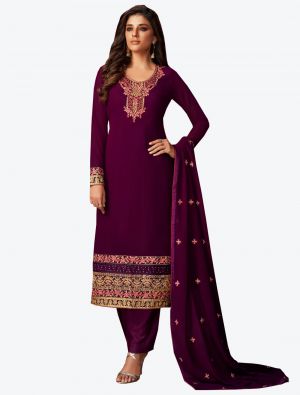 Purple Georgette Straight Suit with Dupatta small FABSL20177
