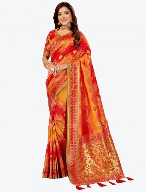 Red and Orange Jacquard Silk Designer Saree small FABSA20445